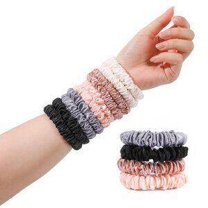 Hair Ties Silk Satin Scrunchies - Small Mini Thin Elestics Ponytail Holder Hair